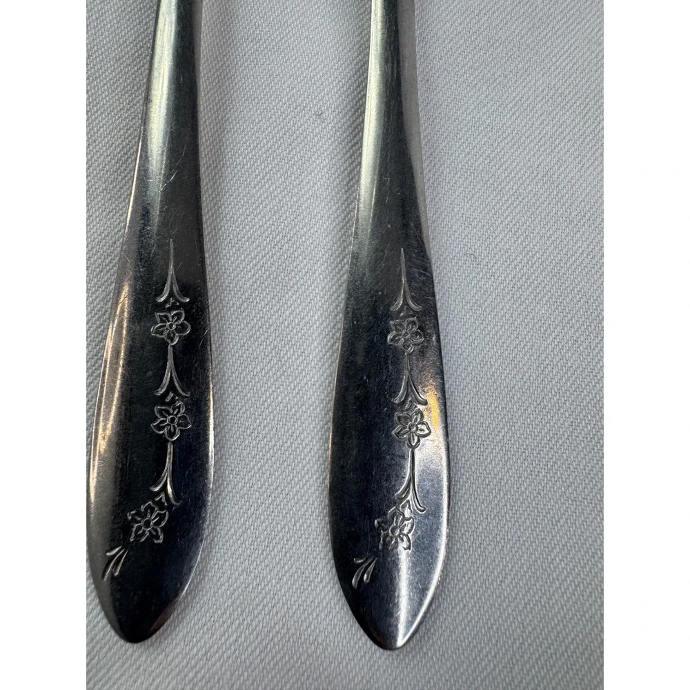 Wallace Stainless Steel Salad Forks Floral Etched Pattern Set of 2 6 Inch